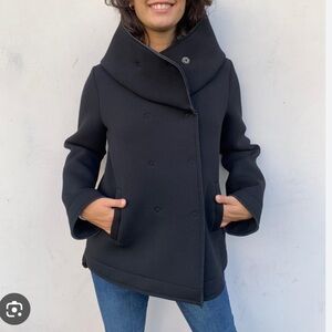 La Streghe Italian neoprene high collar button black jacket size medium NEW!